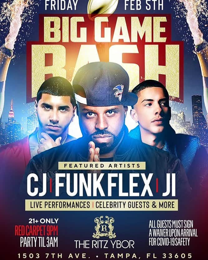 ファンクマスター・フレックスのインスタグラム：「TAMPA YOU READY? @realcj_ x @iamj.i !!!!! FUNKFLEX on the set!!!! Super bowl Weekend!!! @jamescruz1 x @gstarr_mgmt x @joejaxson WHO U WIT? Bucs or Chiefs?」