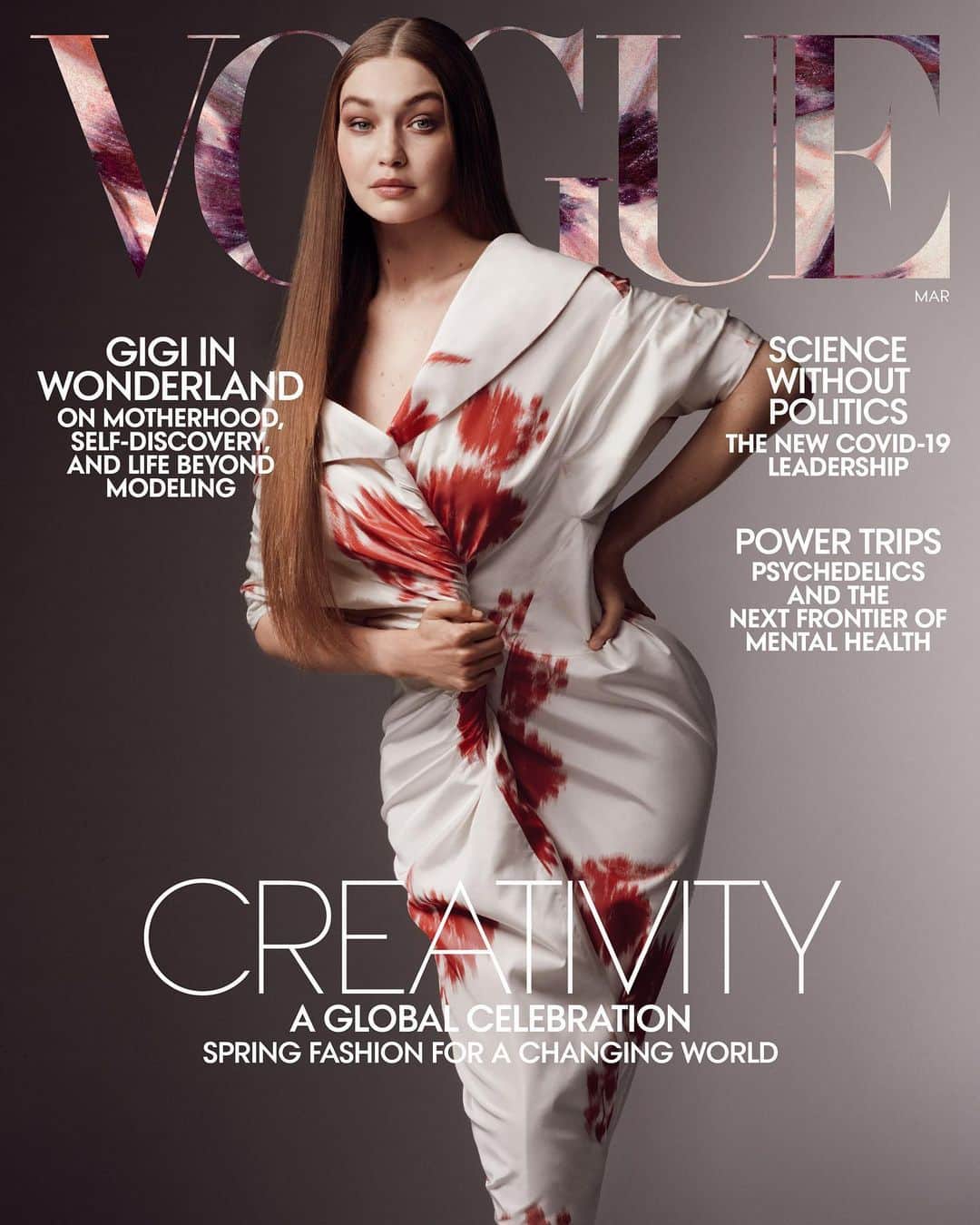 ジジ・ハディッドのインスタグラム：「Who would have thought I’d be feeding my baby girl her morning bottle as we share my first @voguemagazine solo cover ?! 🥺 I am emotional and honored to take my first professional step, in this new chapter of womanhood, with this dream come true! Khai is now rockin’ in her Nemo bouncer so I can type this, and I’m reflecting on all the people, memories, flights & fittings, early mornings, late nights, laughs & tears, mishaps & miracles that have made up my almost-decade in fashion— a special example being @gabriellak_j styling this cover, 5 years after we met on my first real American Vogue story shoot, while she was still assisting @tonnegood. (I am so proud to watch your star rise Gabs- this industry is lucky to have you!) These friendships, creative bonds, and the little moments, in between the big ones that the world sees, have been the greatest blessings of my career. Anna, I am so grateful for this moment. I dedicate it to everyone who has lent me their time and talent in any way over the years, and I also dedicate it to all the moms who haven’t brushed their hair in a couple days, either! Cheers! Big thanks to @ethanjamesgreen & @chloemalle for a great story 🥀」