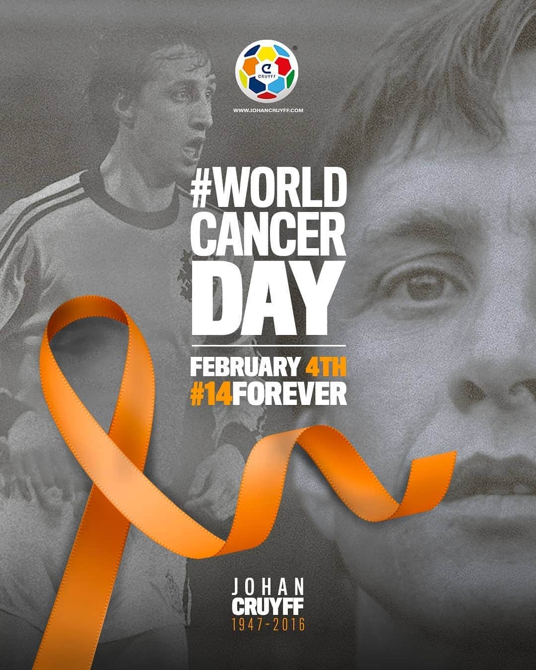 ヨハン・クライフのインスタグラム：「February 4th, a day to remember Johan and raise awareness about cancer. 🎗 ⠀ #WorldCancerDay #14forever #CruyffLegacy」