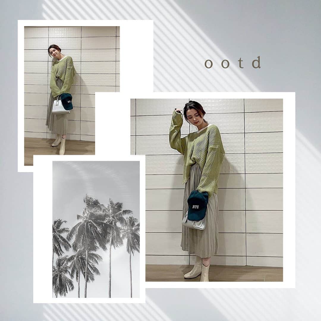 HONOのインスタグラム：「🥝🌴🌿🏄‍♂️🌵🥑   . knit: @3rdspring_official  skirt: @lowrysfarm_official  shoes: @vivian_collection_official  bag: @marcjacobs」
