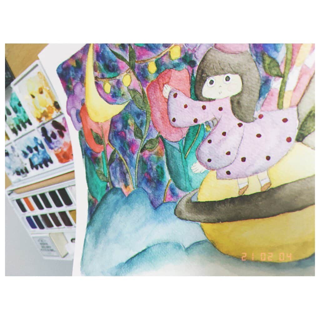 Nao☆ のインスタグラム：「描き途中の絵🦭🎨  #水彩画」