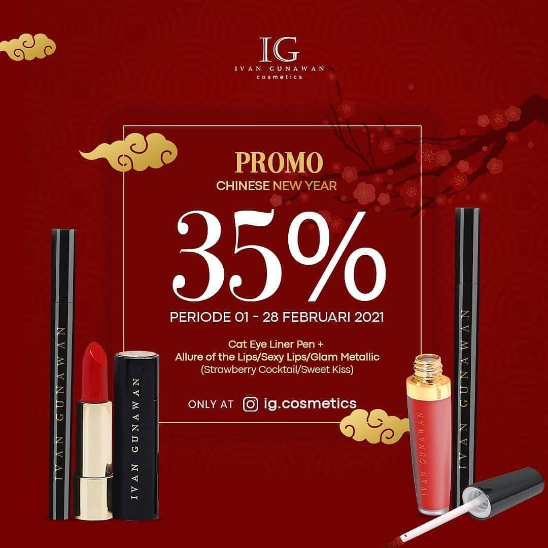 Ivan Gunawanさんのインスタグラム写真 - (Ivan GunawanInstagram)「Posted @withregram • @ig.cosmetics 🧧PROMO CHINESE NEW YEAR🧧 GONG XI FA CAI LADIES!! Rayakan Imlek dengan Special Discount 35% OFF. Promo berlaku di sepanjang bulan Februari, pembelian hanya melalui Instagram @IG.Cosmetics dan WhatsApp 0822-2880-0188  #EffortlessBeauty #Ivangunawancosmetics」2月4日 18時48分 - ivan_gunawan