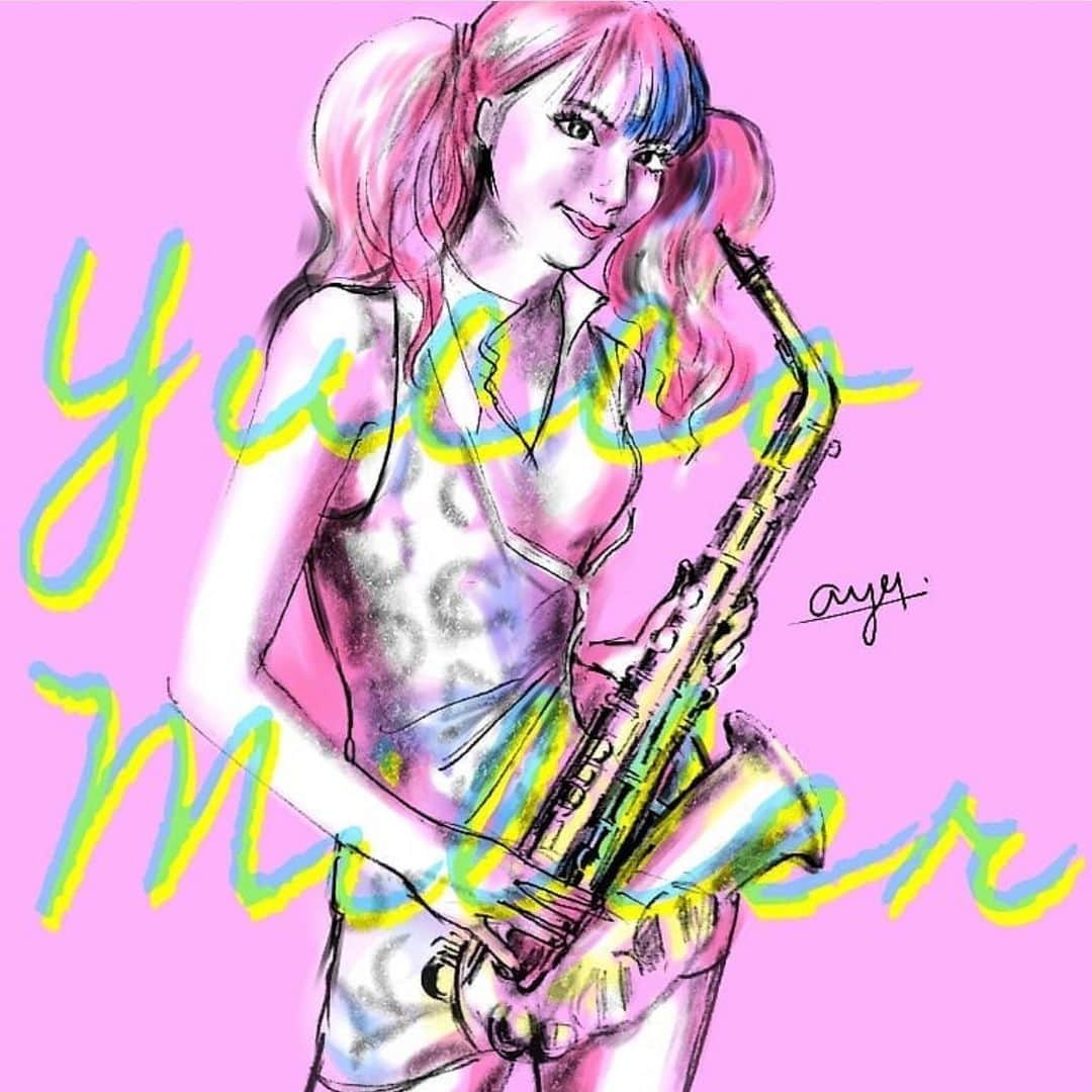 ユッコ・ミラーのインスタグラム：「Thank you so much for the drawing:) ・ 素敵な絵をありがとうございます😊💗 ・ ・ #ユッコミラー #サックス #yuccomiller #유코밀러 #saxophone #sax #saxophoneplayer  #saxophonist #색소폰 #femalesaxophonist  #femalesaxplayer  #jazz #YouTube #YouTuber #pinkhair」