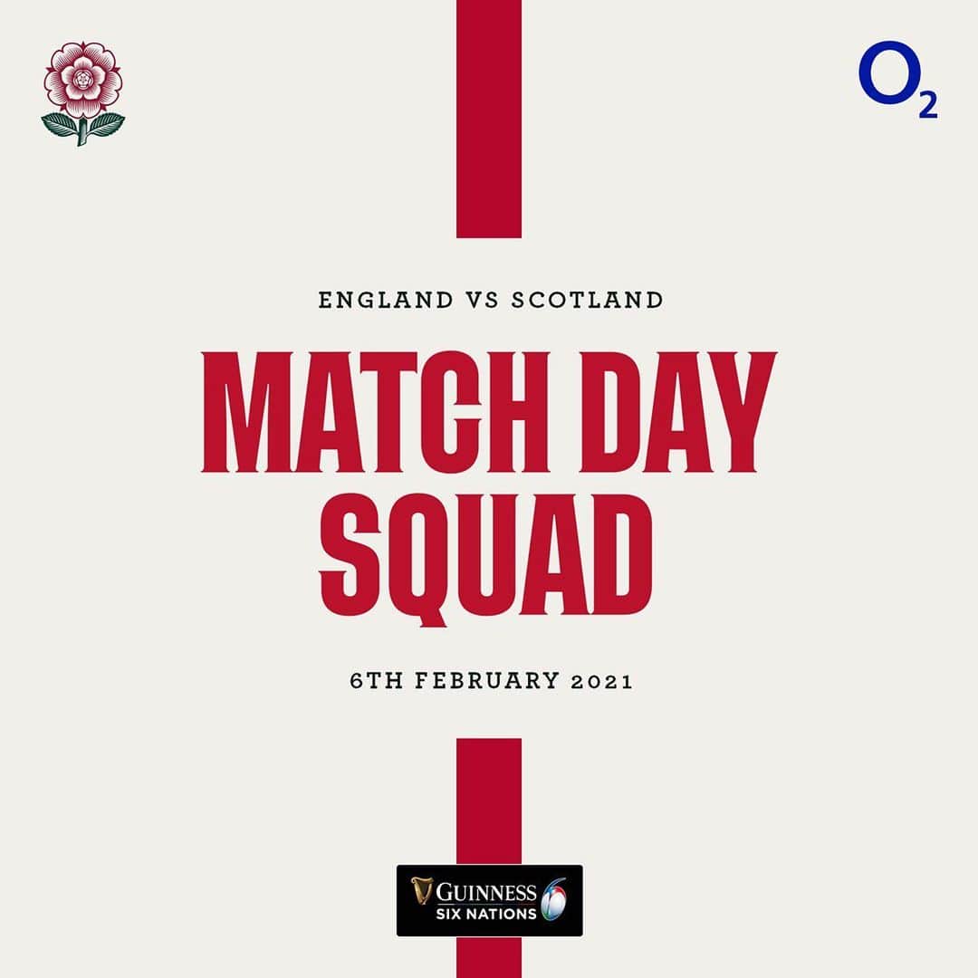 ラグビーイングランド代表のインスタグラム：「Your England team to face @scotlandteam on Saturday 🌹  Watch live on @itv with kick off at 16:45 GMT 🏴󠁧󠁢󠁥󠁮󠁧󠁿🏴󠁧󠁢󠁳󠁣󠁴󠁿  Follow the link in our bio for more ☝️⬆️  #WearTheRose #GuinnessSixNations #ENGvSCO #CalcuttaCup #EnglandRugby150」