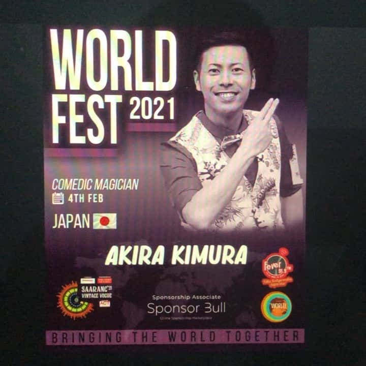 アキラ・コンチネンタル・フィーバーのインスタグラム：「First performance🇯🇵AKIRA KIMURA まもなくWORLD FEST2021開幕です！！ 今日から数日間開催されますが、アキラコンチネンタルフィーバー、開幕のトップバッターです💪 Akira will be performing at Saarang World Fest 2021, one of the biggest culture festival in India and now you can watch it online!! Join and stay tune for Akira's performance at Saarang World Fest, 4th February 2021 at 20.30 WIB INDONESIA TIME (7PM INDIA TIME) by accessing to www.saarang.org, follow the step to watch the performance!! See you!!   #saarangworldfest #onlineevent #akirakimura  #magic #sulap #akira #アキラコンチネンタルフィーバー」