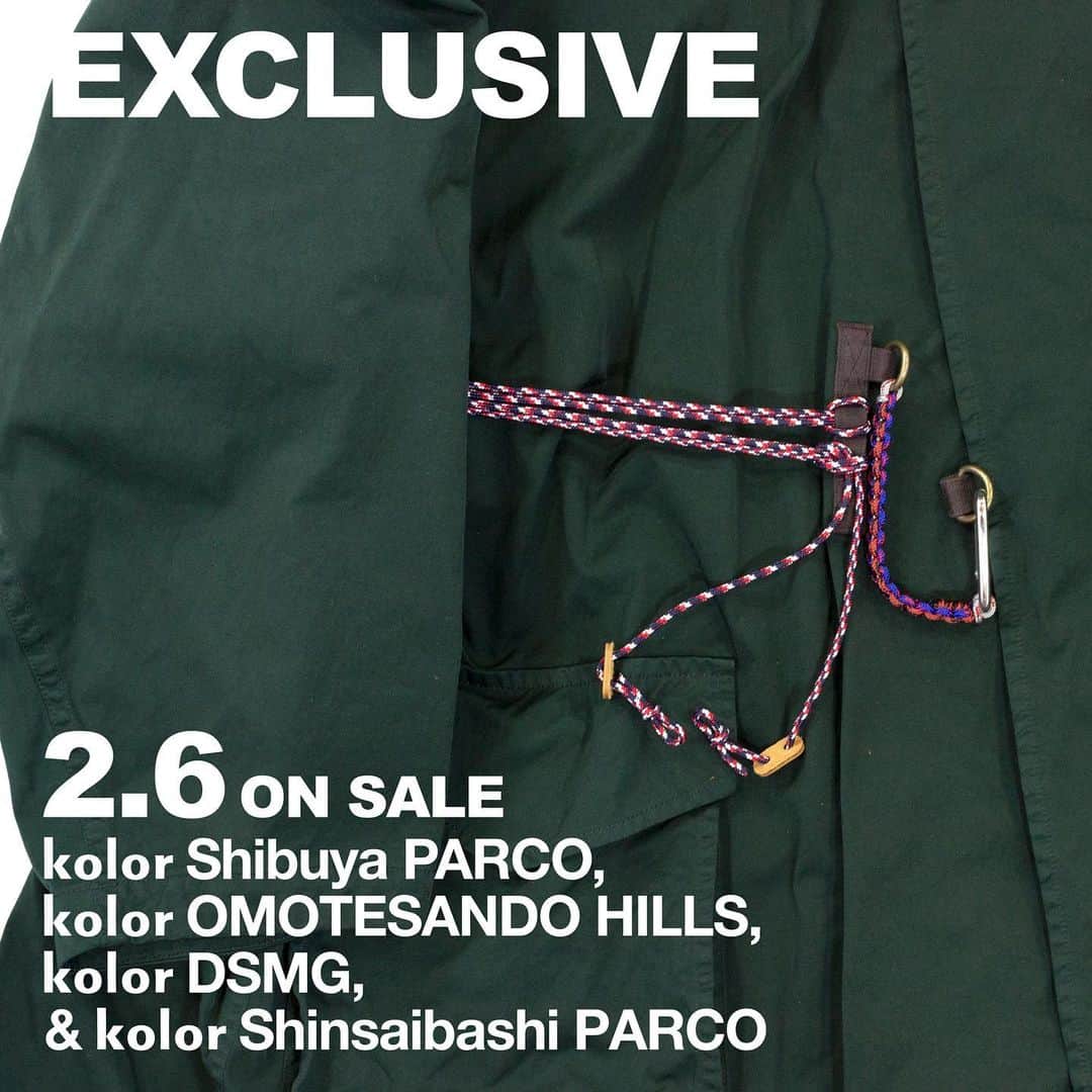 のインスタグラム：「kolor Men's exclusive coats will be available only at kolor Shibuya PARCO, kolor OMOTESANDO HILLS, kolor DOVER STREET MARKET GINZA & kolor Shinsaibashi PARCO on 6th February.﻿ ﻿ 2/6(土)より kolor 渋谷PARCO、kolor 表参道ヒルズ、kolor DSMG、kolor 心斎橋PARCOにて、限定の kolor メンズコートを発売いたします。﻿ ﻿ ﻿ #kolor #kolorofficial #ss21 #exclusive」