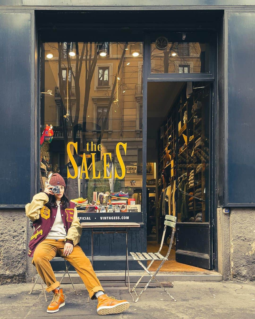 ヴィンテージ55のインスタグラム：「Say cheese! 📸 You’re looking at our historical Milan store and a stunning vintage college jacket  .  #Vintage55official #vintage55 #V55 #vintageclothing #vintagestore #vintageshop #fashion #shopping #menswear #womenswear #outfit #collegejacket」