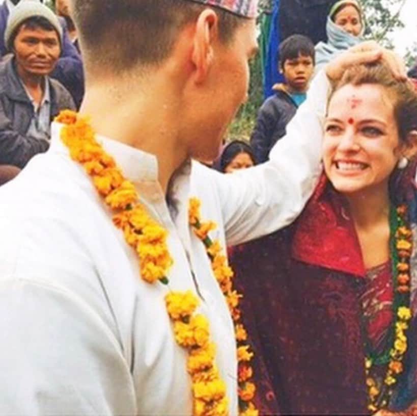 ライリー・キーオのインスタグラム：「6 years ago we were in Nepal helping build a school and the people in town we were staying in heard we were engaged and wanted to throw us a Hindu wedding. We hadn’t showered in a week because we were too cold to shower. 😂The whole town came, we were so honored and surprised, it was so special. I committed to spending 7 lifetimes with you... I dunno about that...we’ll see how this one goes. 🤪But thank you for being you and coming to me my best friend @isitmeurlooking4」