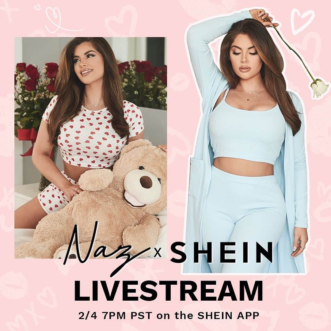 のインスタグラム：「Come kick it with our favorite GAL-entine! 💘 @nazaninkavari   Our babe Nazanin is going LIVE on SHEIN APP @ 7PM PST with her hubby Mel @melwade._! 👫  They'll be sharing what they've been up to since quarantine & their favorites from this edit!  🌟 Got a question on your mind for Nazanin or Mel?  Comment below your questions & tune in (2/4) to watch them answer it LIVE!」