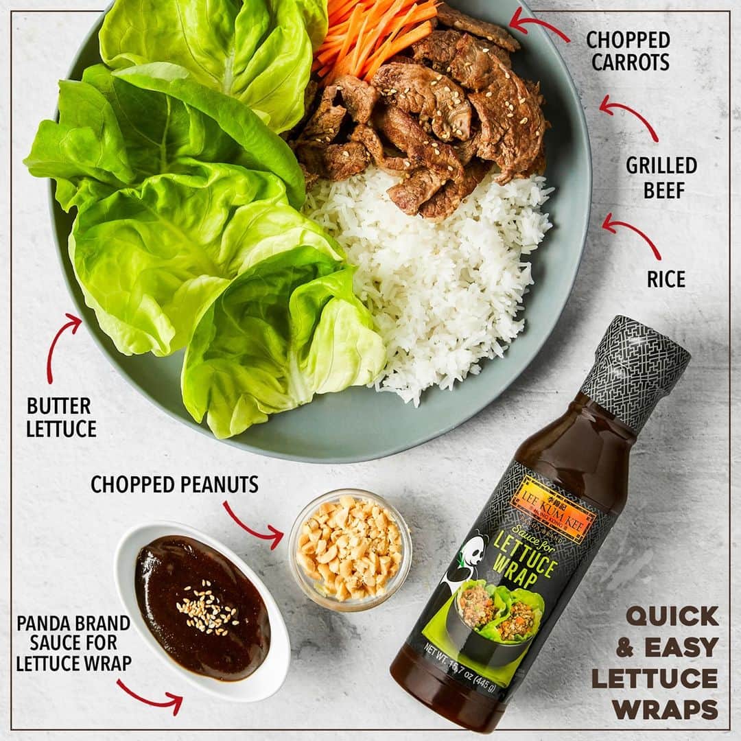 Lee Kum Kee USA（李錦記）のインスタグラム：「The key to an effortless, delicious meal all starts with the sauce. Try adding this build your own lettuce wrap bowl to your weekly dinner rotation, and don’t forget the Lee Kum Kee Panda Brand Sauce for Lettuce Wrap!」