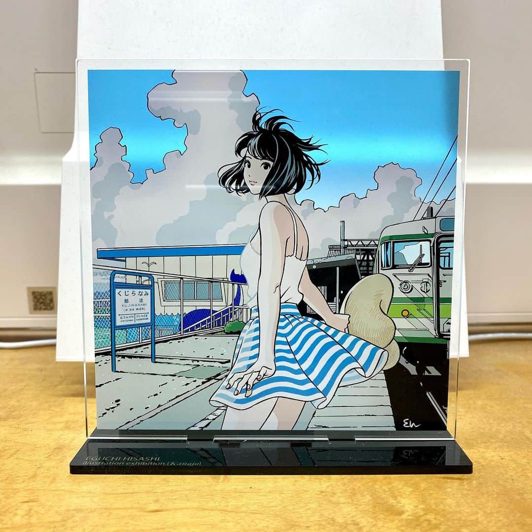 江口寿史のインスタグラム：「今回はアクスタ８種に加えて、カード型というかスクエアポップスタンド３種も作りましたよ！良いよ！ ❶Summer Train ❷DYE IT BLUE ❸光速道路」