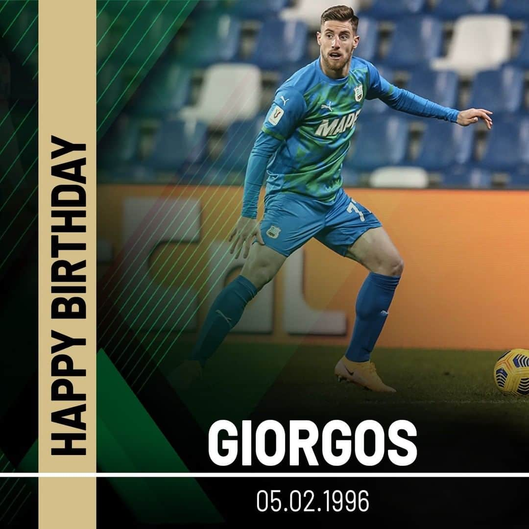 USサッスオーロ・カルチョのインスタグラム：「🎂 Oggi Giorgos #Kyriakopoulos compie 25 anni!  Tanti auguri @giorgoskyriakopoulos77!!! 🎉🎉🎉  #HappyBday 🖤💚 #ForzaSasol」