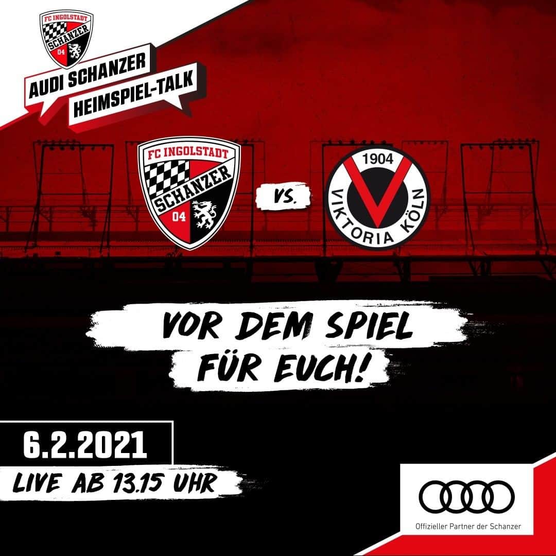 FCインゴルシュタット04のインスタグラム：「Morgen LIVE: Audi #Schanzer Heimspieltalk ⚽💬 Ihr könnt nicht zu uns ins Stadion?🏟 Dann kommen wir eben zu euch! 🤩 ___ Wir haben uns ein besonderes Format vor unseren Heimspielen überlegt 😁 ➡️ Reinschalten: 13.15 - 13.45 Uhr 📺 ➡️ Via Facebook Live oder ihr nutzt den Link in unserer Bio (fci.de/Heimspieltalk) 🎥 ➡️ Moderation: Italo Mele & Gäste: Marcel #Gaus & Geschäftsführer Manuel #Sternisa 🎙🗯  Vorab könnt ihr den beiden hier schon eure Fragen stellen! 👇 . . #schanzerdassindwir #Schanzerfürimmer #Ingolstadt #FCI #FCIngolstadt #3Liga #zeigtsuns #fu3ball #soccer #fussball #football #futbol #immerweiter #zamhoidn #Team #heimspiel #Stadion #Dahoam #AudiSportpark #Rückrunde #FCIVIK #Viktoria #Köln #ViktoriaKöln #cologne #Matchday #Spieltag」