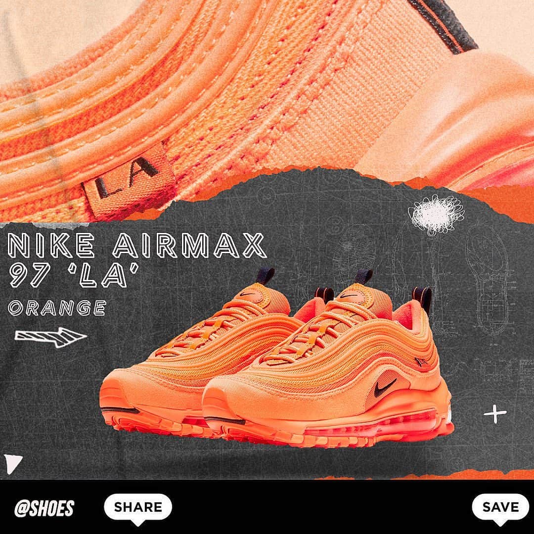 shoes ????のインスタグラム：「NIKE Inc. is releasing this Air Max 97 LA orange as part of their “City Special” kids collection. 🍊 Drop an emoji to describe these 👇  #nikeairmax #nikeairmax97 #sneakernews #kicksonfire #nicekicks #hypebeast #brkicks #complexsneakers #yeezy #supreme #kickstagram #sneakerfreaker #solecollector #sneakersnstuff」