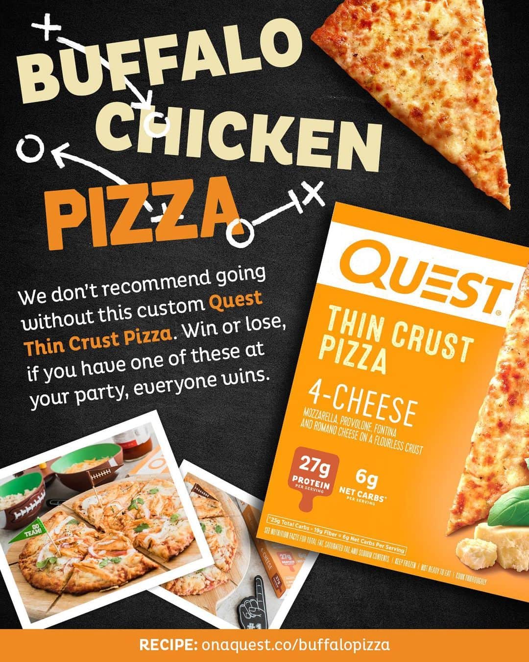 questnutritionさんのインスタグラム写真 - (questnutritionInstagram)「Game planning your #BigGame feast? 🤔🏈🍕🥘 Power through with nutritious & delicious Chili Lime Hot Wings, Buffalo Chicken Pizza, & other Questified recipes that score big! 💪🙌💯 • 👉 ALL RECIPES CAN BE FOUND VIA LINK IN BIO (swipe left to 2nd card) 👈 • #OnaQuest #QuestNutrition」2月6日 3時53分 - questnutrition