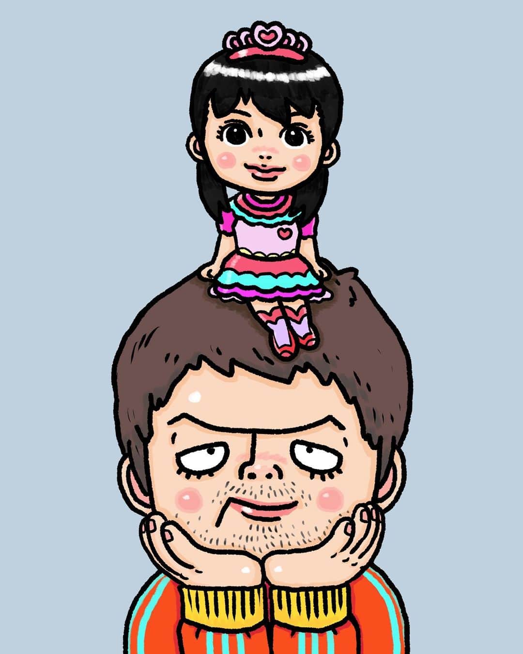 326のインスタグラム：「#新しいプロフィール画像 説明不足ですいません。頭に乗ってるのは春に出す予定の本「あなたがのこしてくれたもの」のきっかけになってくれた結衣ちゃんという女の子です『目を開ける事がなかった我が子の成長した姿が見てみたい』という依頼を受けて想像で描いた女の子です。皆を繋いでくれた恩人です」