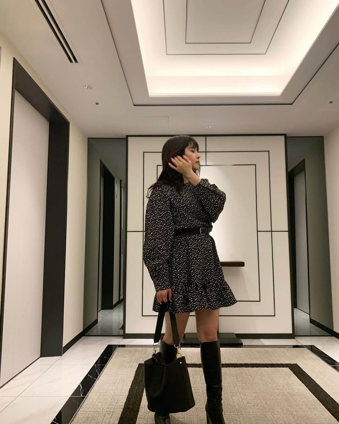 えなちぃのインスタグラム：「153cm でもオシャレに着れる お気に入りワンピース♡」
