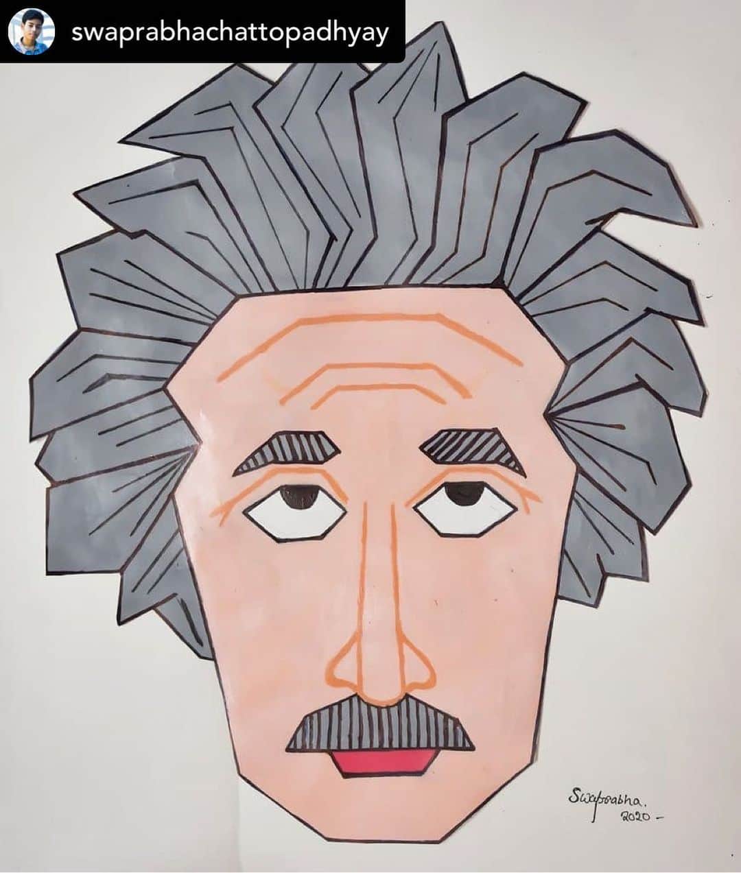 アルベルト・アインシュタインのインスタグラム：「Fan art Friday! Posted @withregram • @swaprabhachattopadhyay A creative portrait of the genius @alberteinstein drawn by me with straight lines and geometrical figures. #AlbertEinstein. #FanArtFriday」