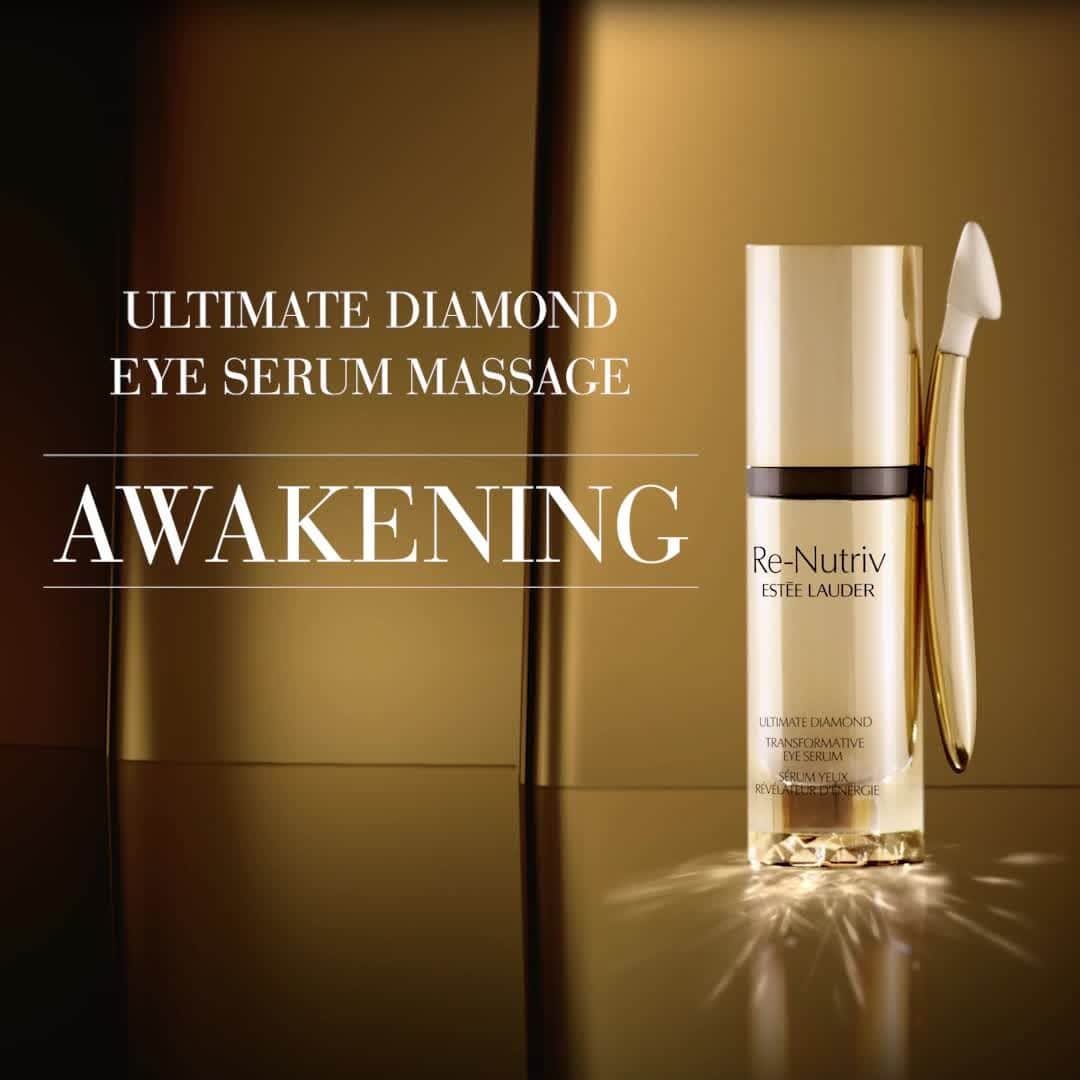 エスティローダーのインスタグラム：「It only takes a moment to join the 94% of women who said their eyes looked reawakened after just one week of using NEW #ReNutriv Ultimate Diamond Eye Serum.* ✨ Indulge in this satin smooth formula combined with our cooling ceramic wand. #ExtraordinaryBeauty   *Consumer testing on 119 women after using product for 1 week」