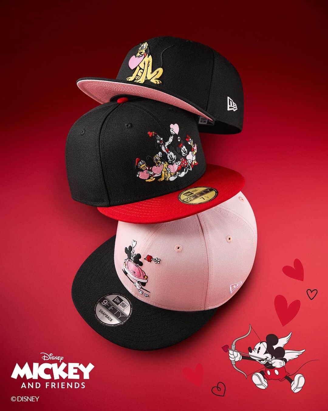 ニューエラ・キャップのインスタグラム：「From Mickey and friends, with love. The Mickey Mouse Valentine’s Day Collection is available now at neweracap.com  . Link in bio to shop💝」