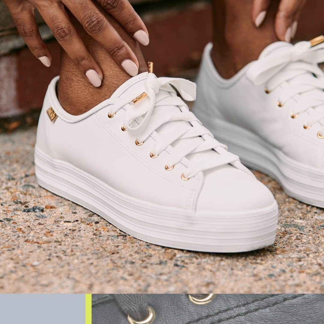 Kedsのインスタグラム：「Calling all luxe lovers, this sneaker was made for you: ✅ Incredibly soft leather, both inside and out ✅ Golden accents (including real gold-plated eyelets!) ✅ Cushiony 1” platforms 🛍Tap to shop the Triple Kick Luxe platform sneaker.」