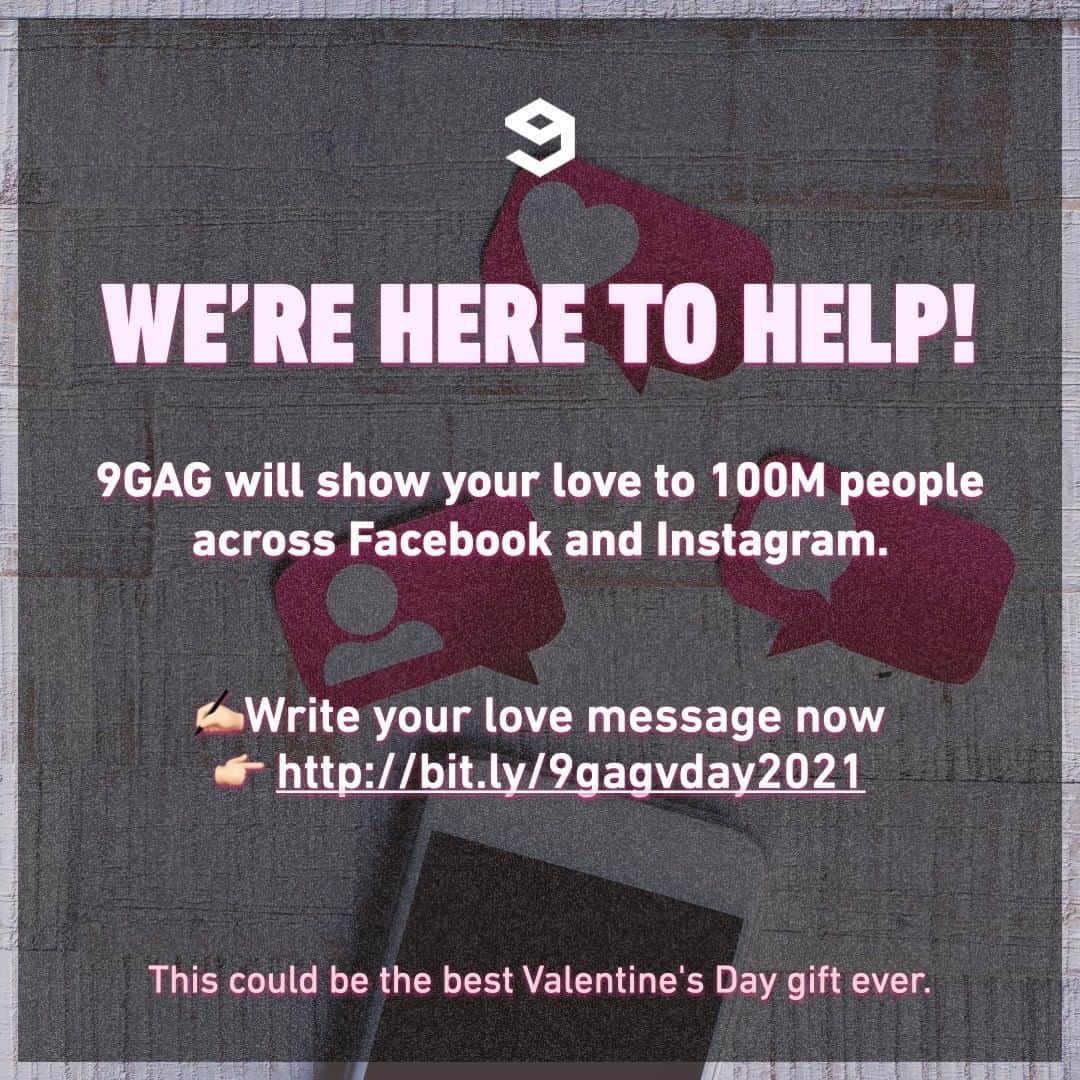 9GAGさんのインスタグラム写真 - (9GAGInstagram)「💌 Get your love message ready before it's too late! Submit your message to 👉🏻https://bit.ly/9gagvday2021 for a chance to be featured on our Facebook & Instagram pages. This could be the best Valentine's Day gift ever. - #9gag #valentinesday」2月6日 0時43分 - 9gag