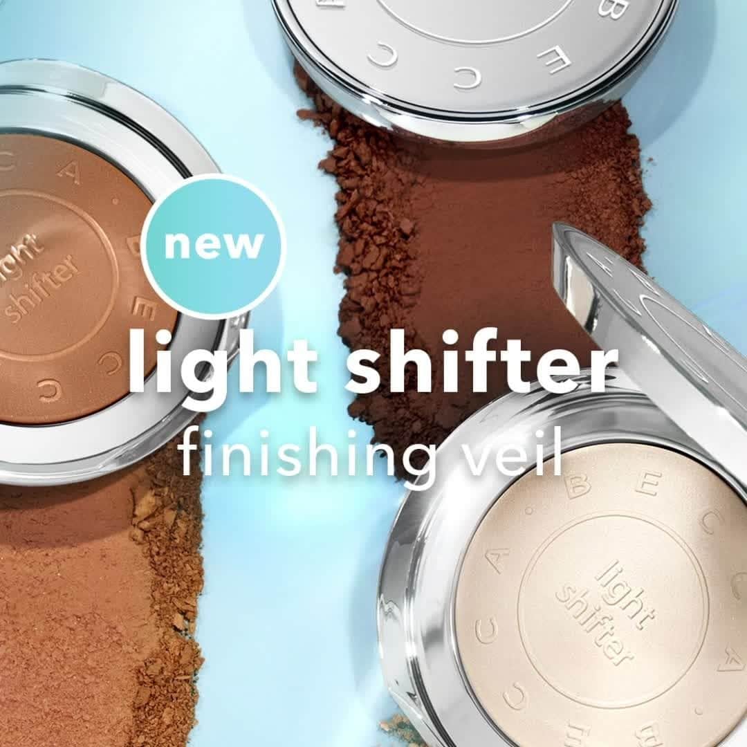 BECCAのインスタグラム：「Discover a NEW satiny, smooth, filtered finish. 💎 Light Shifter Finishing Veil is sheer and buildable, infused with Hyaluronic Acid, Vitamin E, and Crystalized Licorice. Sheer coverage in flexible shades that work on a range of skin tones.」