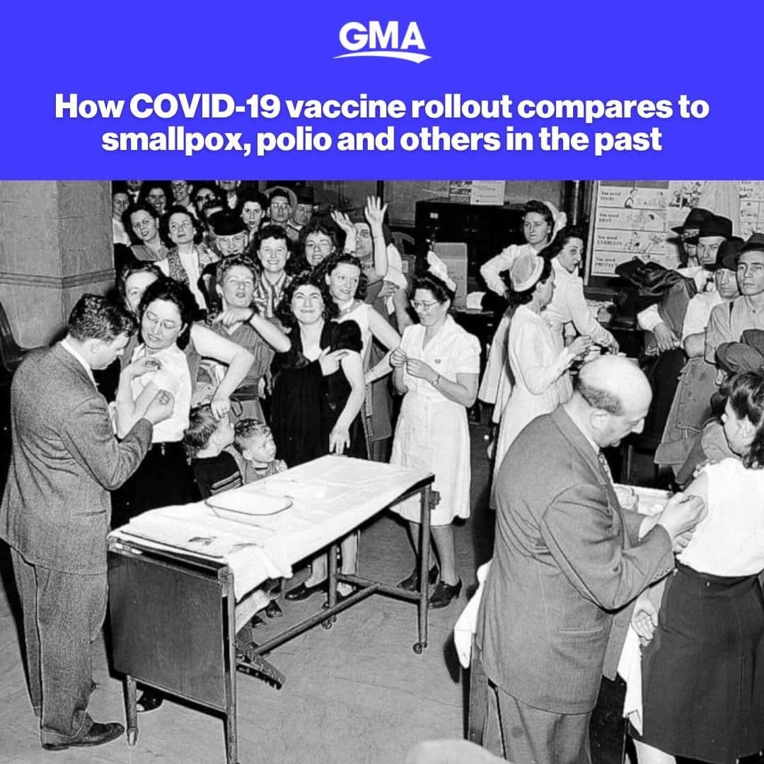 Good Morning Americaさんのインスタグラム写真 - (Good Morning AmericaInstagram)「How do other mass vaccination efforts at previous points in American history compare to the COVID-19 vaccine? Link in bio to find out!」2月6日 2時02分 - goodmorningamerica