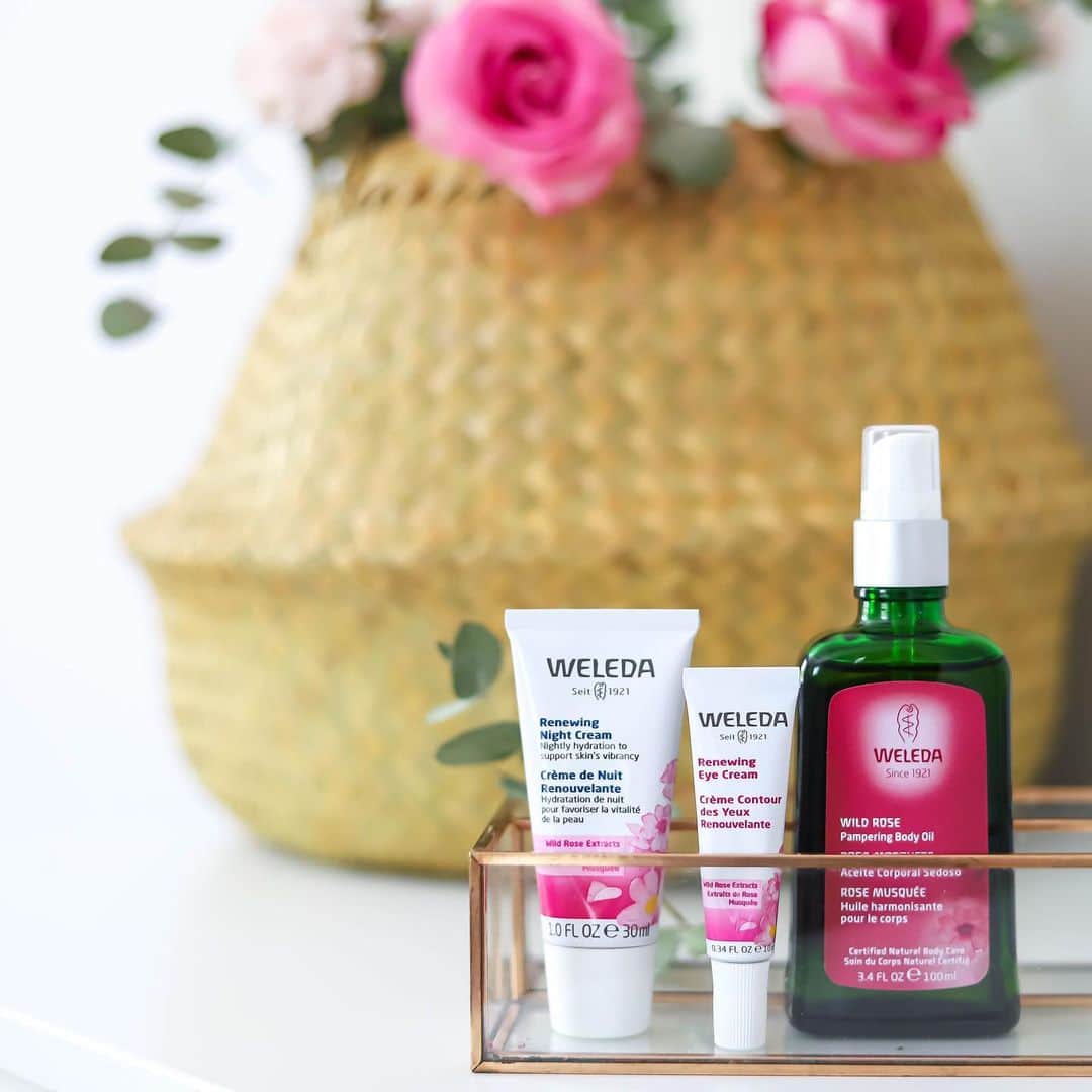 Weledaのインスタグラム：「Get the glow with wild rose! 🌸 Packed with vitamins and essential fatty acids, Our Renewing Collection leaves your skin feeling hydrated and luminous! #WeledaSkin」