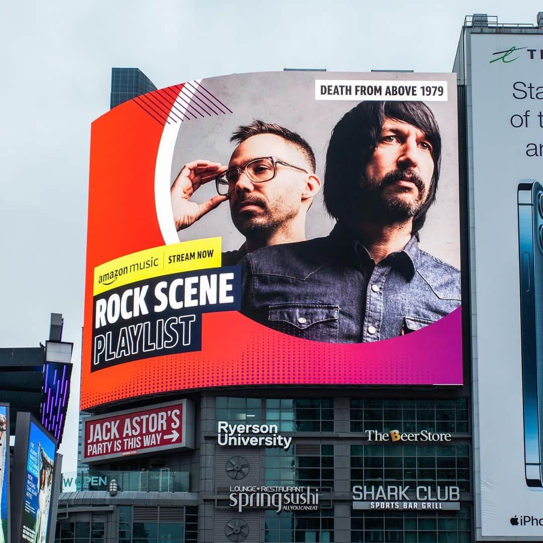 Death from Above 1979さんのインスタグラム写真 - (Death from Above 1979Instagram)「Did anyone order handsome?? Free delivery with Amazon Prime! Thank you @amazonmusic for putting our mugs on display in Toronto! Listen to One+One now on the Rock Scene playlist! #Is4Lovers」2月6日 5時53分 - dfa1979