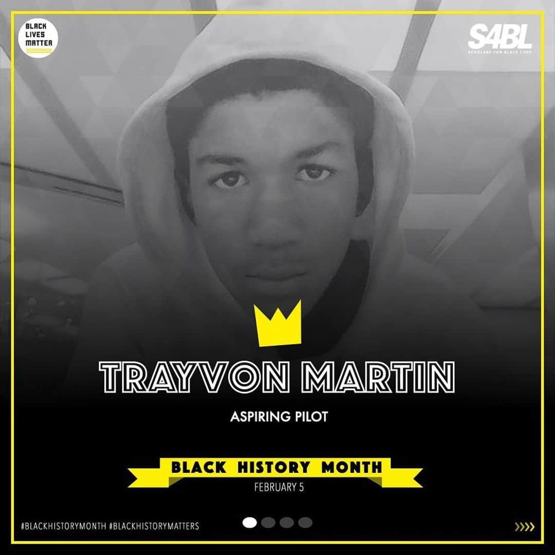 アンナ・パキンのインスタグラム：「#Repost @blklivesmatter ・・・ Trayvon Benjamin Martin was born February 5, 1995 to Sabrina Fulton and Tracy Martin in Miami, Florida. As a child, Trayvon enjoyed video games and football, playing for The Wolverines in nearby Miramar until he was 13 years old. It was reported that when Trayvon was only nine years old, he pulled his injured father out of a fire in their apartment. When he was 12, inspired by his uncle, Ronald, Trayvon enrolled in a 7-week “Experience Aviation” program in neighboring Opa-Locka to pursue his interests in flying and repairing planes. Despite the bright future ahead of him, on February 26, 2012 the17-year old Trayvon was racially profiled, harassed, and killed while visiting his father in Sanford, Florida by George Zimmerman. Zimmerman was ultimately acquitted in 2013, an event that led to the Florida-based Dream Defenders 30-day occupation of the Florida Capitol and the emergence of the #blacklivesmatter hashtag on Facebook.  In July 2013, a memorial was dedicated to Trayvon at the Goldsboro Westside Historical Museum, a Black history museum in  Sanford. And, although he was never able to attend either the University of Miami or Florida A&M University, his dream schools, Trayvon was posthumously awarded a bachelor’s degree in aeronautical science from Florida Memorial University, a historically Black university in Miami Gardens, Florida of which his mother Sabrina is also an alumna. Trayvon is survived by his parents and older brother and his legacy lives on through the work of The Trayvon Martin Foundation.  #blackhistorymatters #blackhistorymonth Researched and written by @hfdavis.」