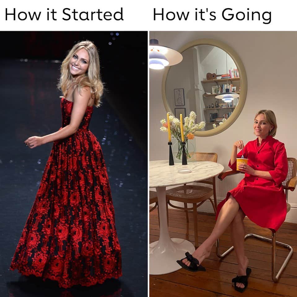 のインスタグラム：「@goredforwomen   How it started: Seven years ago at the #RedDressCollection raising awareness that heart disease is a woman’s greatest health threat.   How it’s going: still wearing red (but now at home, with ice cream!) for #wearredday with @GoRedforWomen because we’re losing too many women, & shockingly young women are the least aware! Check out @goredforwomen for info on sign/symptoms associated with heart attack and stroke. #OurHearts 💃🏻」