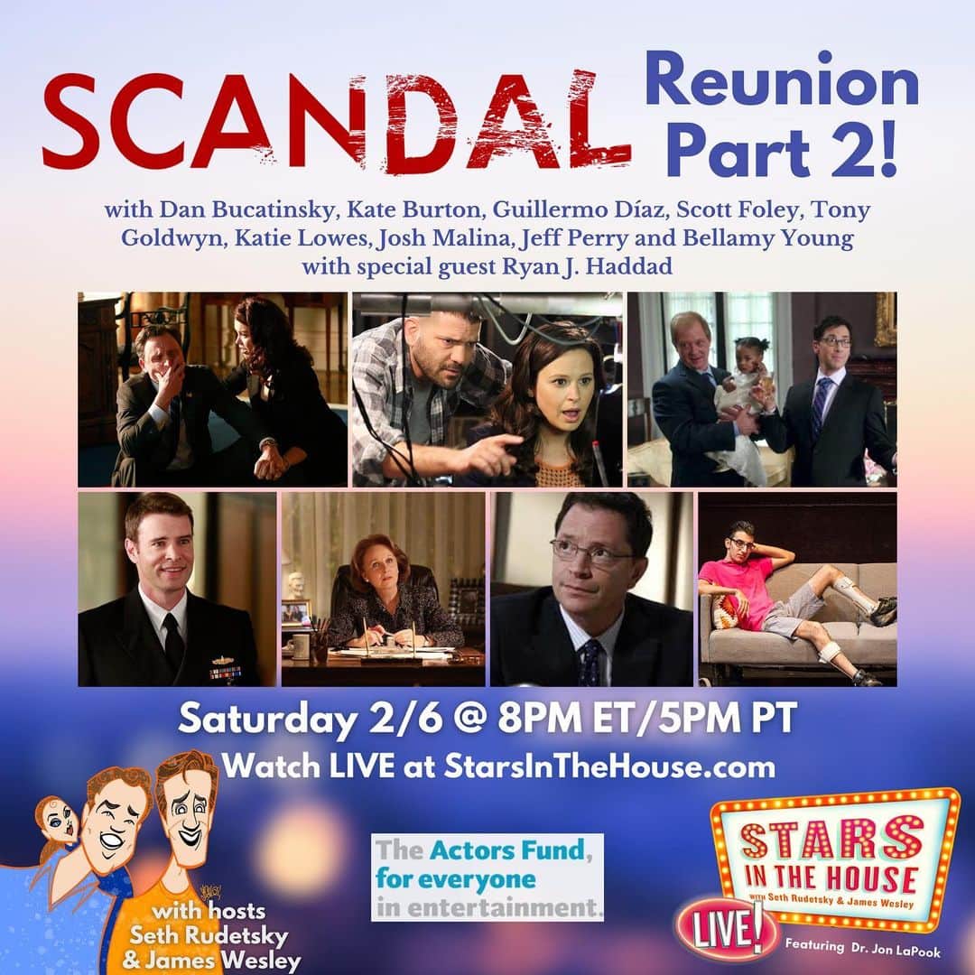 ケイティ・ロウズのインスタグラム：「Catch me and the cast of “Scandal” on a very special livestream of “Stars In The House” with Seth Rudetsky and James Wesley on @people’s social platforms TOMORROW, February 6 at 5pm PST.   The episode will also feature a special appearance from Ryan J. Haddad, recipient of IAMA Theatre Company’s 2020 ‘Unsung Voices Playwriting Commission’ sponsored by Shonda Rhimes and writer and star of Hi, Are You Single? Streaming on demand NOW through February 28!   Link to watch the livestream in our bio!  With Tony Goldwyn, Bellamy Young, Scott Foley, Jeff Perry, Katie Lowes, Guillermo Díaz, Josh Malina, Kate Burton, Dan Bucatinsky, and Ryan J. Haddad! #HiAreYouSingle」