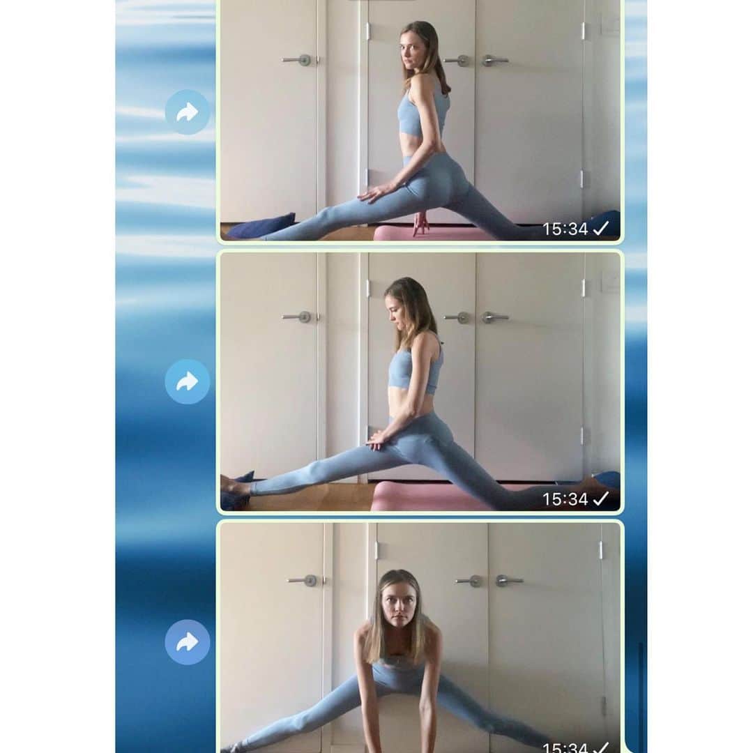 ヴラダ・ロスリャコヴァのインスタグラム：「🤸I wish we took this kind of pictures at the beginning of #SplitChallengeJorney to track my progress 🤸  🤫So I’ll just pretend like there was no 87 degrees angle of a back leg in my front split only one month ago when we started. 🤭 ☝️I was sure that I’m absolutely incapable of doing splits, and super inflexible just because “my legs are way too long to reach the floor with hands without bending my knees” 😆 😻But I’m quite amazed by some results already, so I keep looking forward to this curious journey with amazing trainer @vikulova.valeriya 🤗  🤝Join me if you think you can’t do it, and let’s believe and work on it together! 💪」