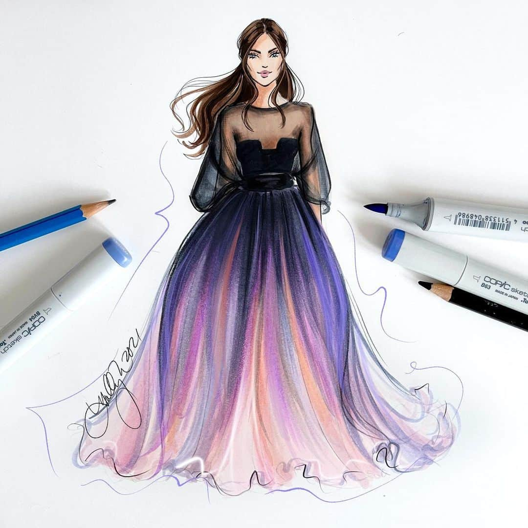 Holly Nicholsさんのインスタグラム写真 - (Holly NicholsInstagram)「Appreciating growth without judgement 💗 today In stories, I resketch my favorite gown of all time, one that I first drew in 2014, to explore the evolution of my own style.  I am learning to appreciate the time it takes to settle into my own style, and learning to look back on my old art without judgment. Check it out my tutorial in stories and highlights! Gown is Ellie Saab, spring 2014 couture. #eliesaab #fashionillustration #fashionsketch #illustration #copic #copicmarkers #hnicholsillustration」2月6日 22時28分 - hnicholsillustration