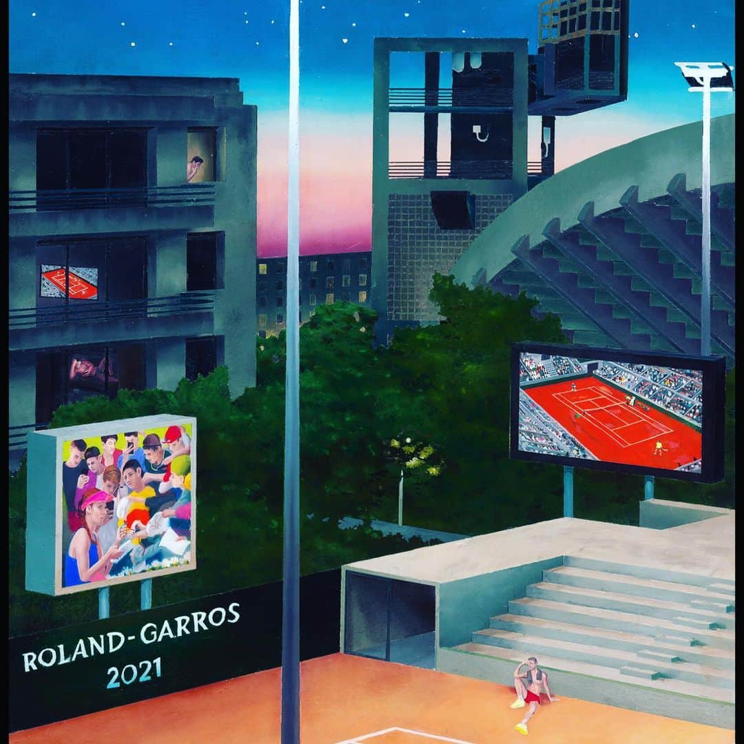 フローラン・ダバディーのインスタグラム：「The new Roland Garros 2021 official poster is great ! So happy #FFT is now in the good hands of #beauxartsmagazine true connaisseurs in #contemporaryart to choose their so important symbol. ローランギャロス2021の公式ポスターが発表されました！！若き現代アーティストの作品です。かわゆい。C’est drôle, dans mon roman #àrevers je consacre quelques pages aux posters officiels de Roland 🥳 dont un mémorable #slime #jeanclaracq」
