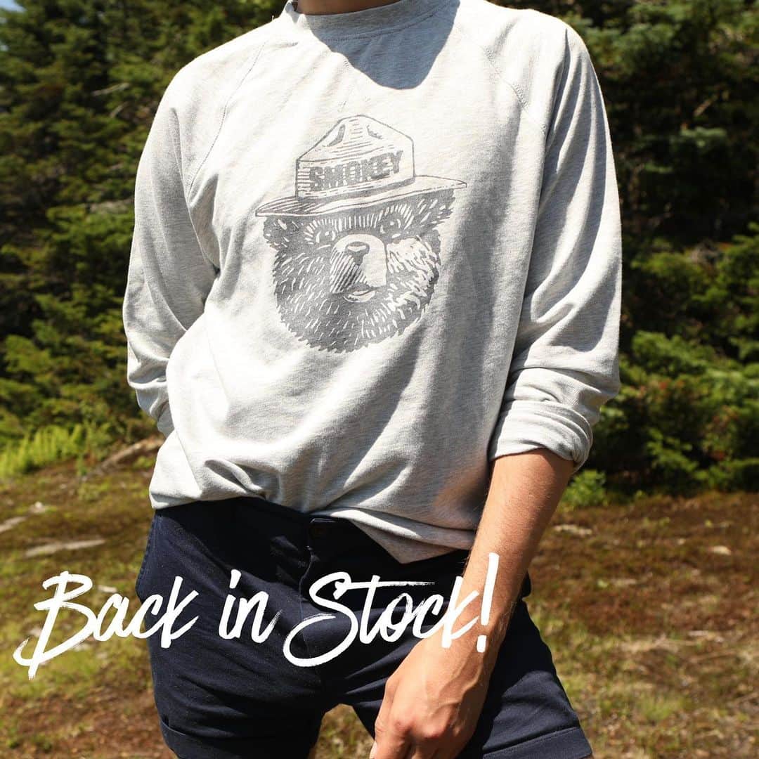 FOLKのインスタグラム：「One of our very best sellers in every season. The Smokey sweatshirt (and tee) are back in stock! It’s a super soft mid weight terrycloth sweatshirt with a hand screened design. Plus it’s American made!」