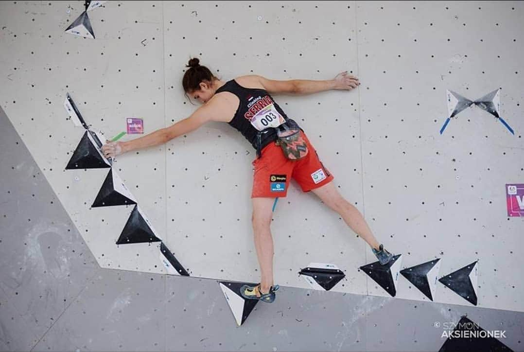 スターシャ・ゲージョのインスタグラム：「#Memory  Another funny slab from the World Games in Wroclaw 2017. As I remember, we had the same (or almost the same) boulder problem in finals as the men did. That never happens!  The slab was very balancy, double texture, breathing could push you off the wall. Anyways, helped me get a smooth victory ✌  Pic: @szymonaksienionek  Setter: the legend @jackygodoffe   #bouldering #competitionclimbing #slabclimbing #slab #technique #climbing #balance #doubletexture #dontbreathe #worldgames2017 #worldgames #wroclaw」