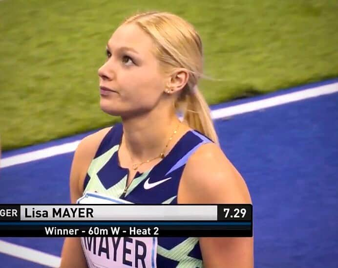 リーザ・マイヤーのインスタグラム：「Zweiter Platz in 7.26 sec!  Nicht die besten Rennen gestern beim @istaf_indoor. Das passiert, wenn man von jetzt auf gleich immer mehr, immer schneller will. Sprinten kann man nicht erzwingen.  Genau solche Erfahrungen braucht man aber, um wieder etwas demütig zu werden.  Ich kann so dankbar sein, gesund & fit auf der Bahn zu stehen, konstant 7.20er abrufen zu können und mich in internationalen Feldern zu behaupten. 🙏🏼 Danke für das tolle Meeting @istaf_indoor!! Jetzt wird nochmal eine kurze Trainingswoche eingelegt und in zwei Wochen sind dann schon die Deutschen Hallenmeisterschaften!   #competition #sprint #trackandfield #sprintteamwetzlar」