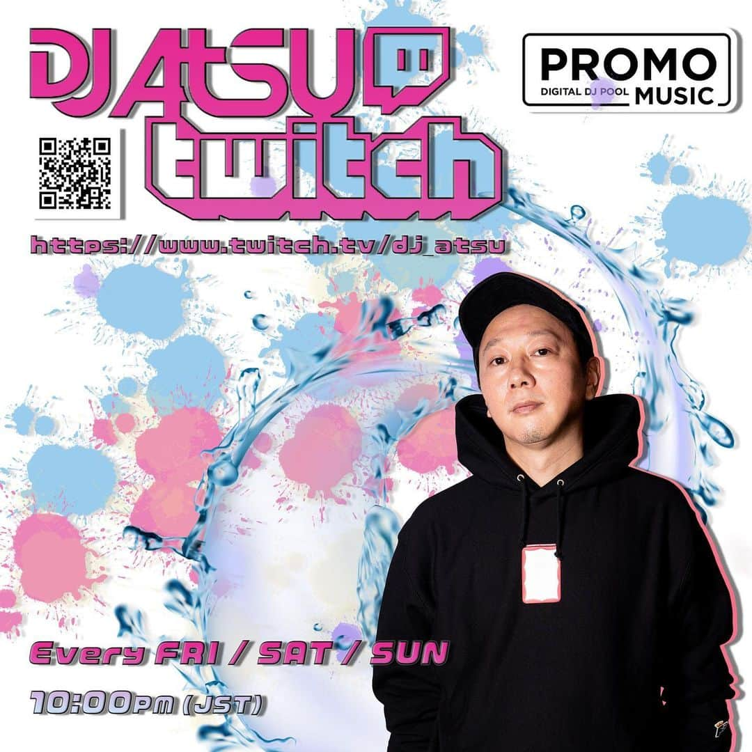 DJ ATSUのインスタグラム：「今夜は、22:00- より配信スタート‼︎﻿ ぜひフォローしてCheck‼︎﻿ またサブスク、チアーなども大歓迎です！﻿ ﻿ #Twitch #TwitchJP﻿ https://twitch.tv/dj_atsu」