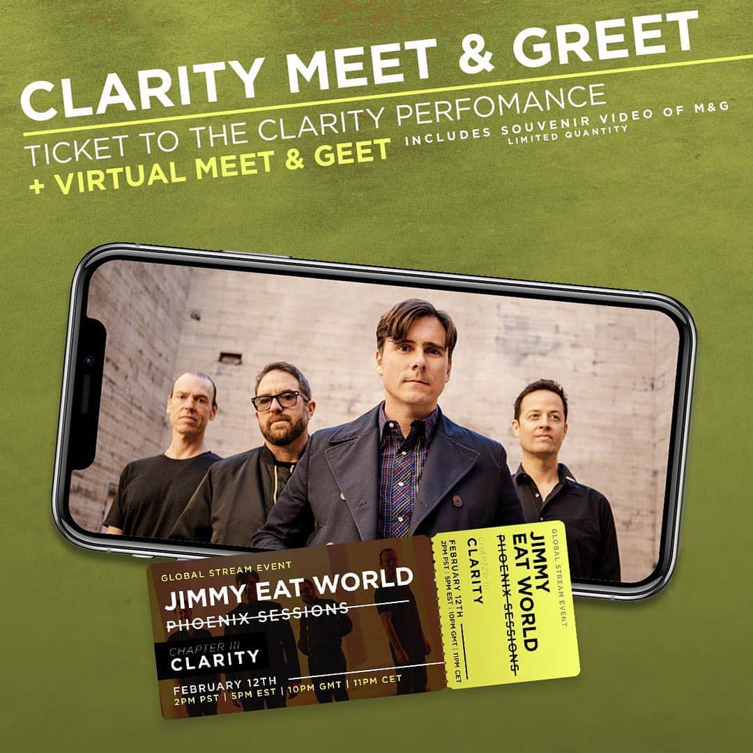 Jimmy Eat Worldのインスタグラム：「We could honestly say that chatting with you all has been the BEST part of this whole process... a few m&g spots left for Thursday - see you there!  Early Bird pricing ends Sunday night  #phoenixsessions  #clarity   JimmyEatWorldLive.com」