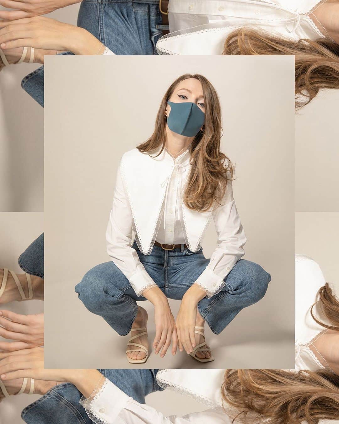 Fashion Weekのインスタグラム：「Daring necklines for Spring 2021 are all about a statement collar. Styled with @pitta_mask in Navy. #PittaMaskSS21 #PittaMask」