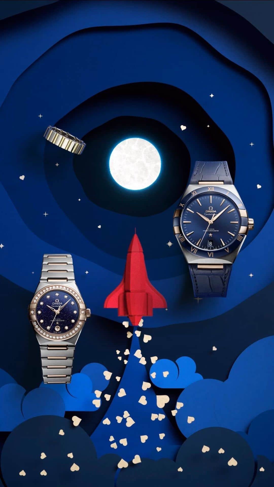 オメガのインスタグラム：「#ValentinesDay Promise the moon, deliver the stars. Give an #OMEGAConstellation.」