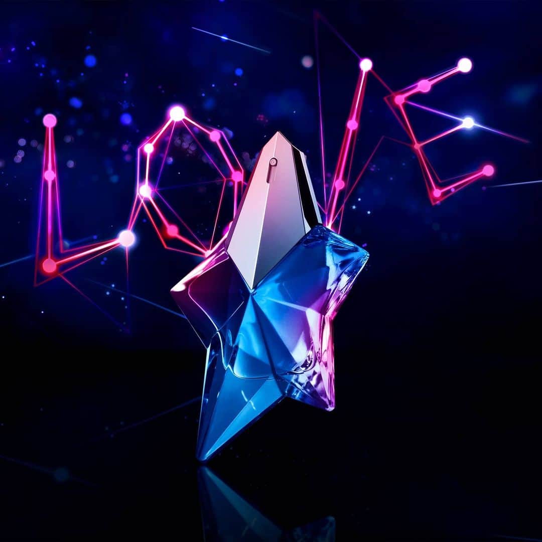 ミュグレーのインスタグラム：「This year, look up in Mugler's sparkling sky to wish for a five stars romance. Back on Earth, leave your electrifying Angel trail to find your match made in heaven. #MuglerMatchmaker #MuglerAngel #AngelStar #WilderThanDreams」