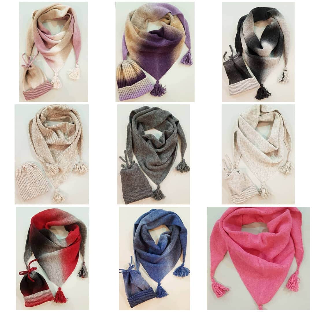 ティネスのインスタグラム：「Special offer! 🤩 100% wool hat and scarf sets with discount!  We have prepared colorful sets for different tastes and needs. Our triangle scarfs are very practical and original. Choose your favorite and shop directly via link in the bio 🔝 WWW.TINES.LV WORLDWIDE SHIPPING」