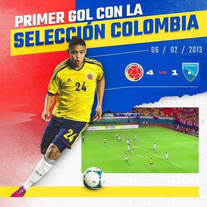 サッカー コロンビア代表チームのインスタグラム：「#UnDíaComoHoy  El 6 de febrero de 2013 @luisfmuriel9 anotaba su primer gol con la Selección Colombia de mayores en el triunfo 4-1 🆚 🇬🇹  #VamosColombia 🇨🇴」