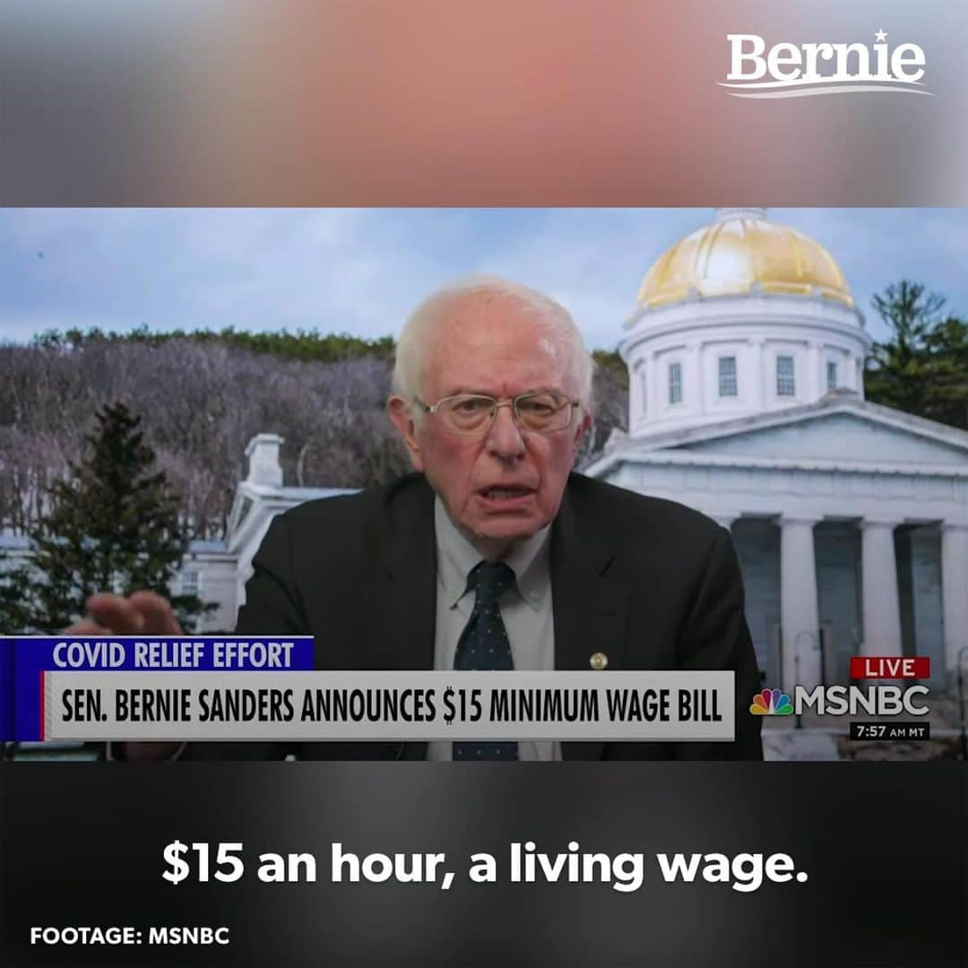 バーニー・サンダースさんのインスタグラム写真 - (バーニー・サンダースInstagram)「How it started // How it's going  I have worked to raise the minimum wage from almost my first day in Congress. In 1993, I introduced a bill that would have raised the minimum wage to $5.50 an hour. At the time, it was kind of a radical idea. That bill only had a couple dozen co-sponsors and there was only one other person in the entire House of Representatives who had introduced similar legislation. Nearly thirty years later, some politicians still say raising the minimum wage to a living wage, $15 an hour, is “too radical.”  But what is truly radical is the fact that the wealthiest country in the history of the world allows 40 million of its people to live in poverty while 40% of its people can’t afford basic needs. What is radical is the fact that millions of people work 40 hours a week and at the end of the week they are worse off than when they began. What is radical is that we have millions of people who are forced to work two or three jobs just to put food on the table and a roof over their heads.  Let me assure you, Congress would pass a $15 minimum wage faster than you could imagine if they were forced to live on $7.25 an hour. Now is the time for action for the working people of this country. Now is the time for Democrats to deliver on the promises made to the American people.」2月7日 4時01分 - berniesanders