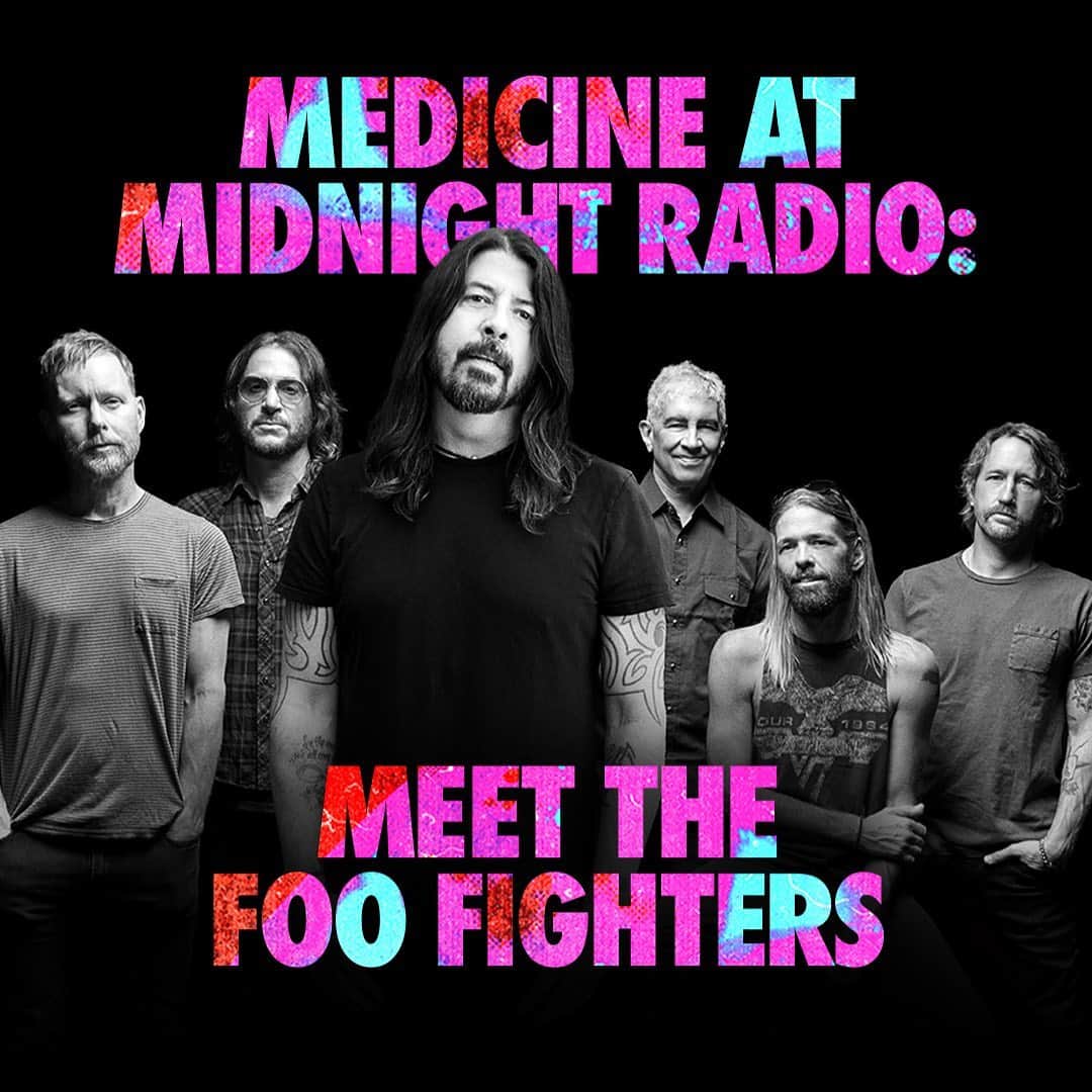 フー・ファイターズのインスタグラム：「Introducing Foos brand new show, #MedicineAtMidnight Radio: Meet the Foo Fighters!!! Tune in Monday - Saturday at 4pm PT and get to know more about each member's musical path to Foos. Nate’s going first on Monday followed by Chris, Rami, Taylor, Dave, and ending with Pat on Saturday. Check it out, only on @applemusic. Link in bio.」