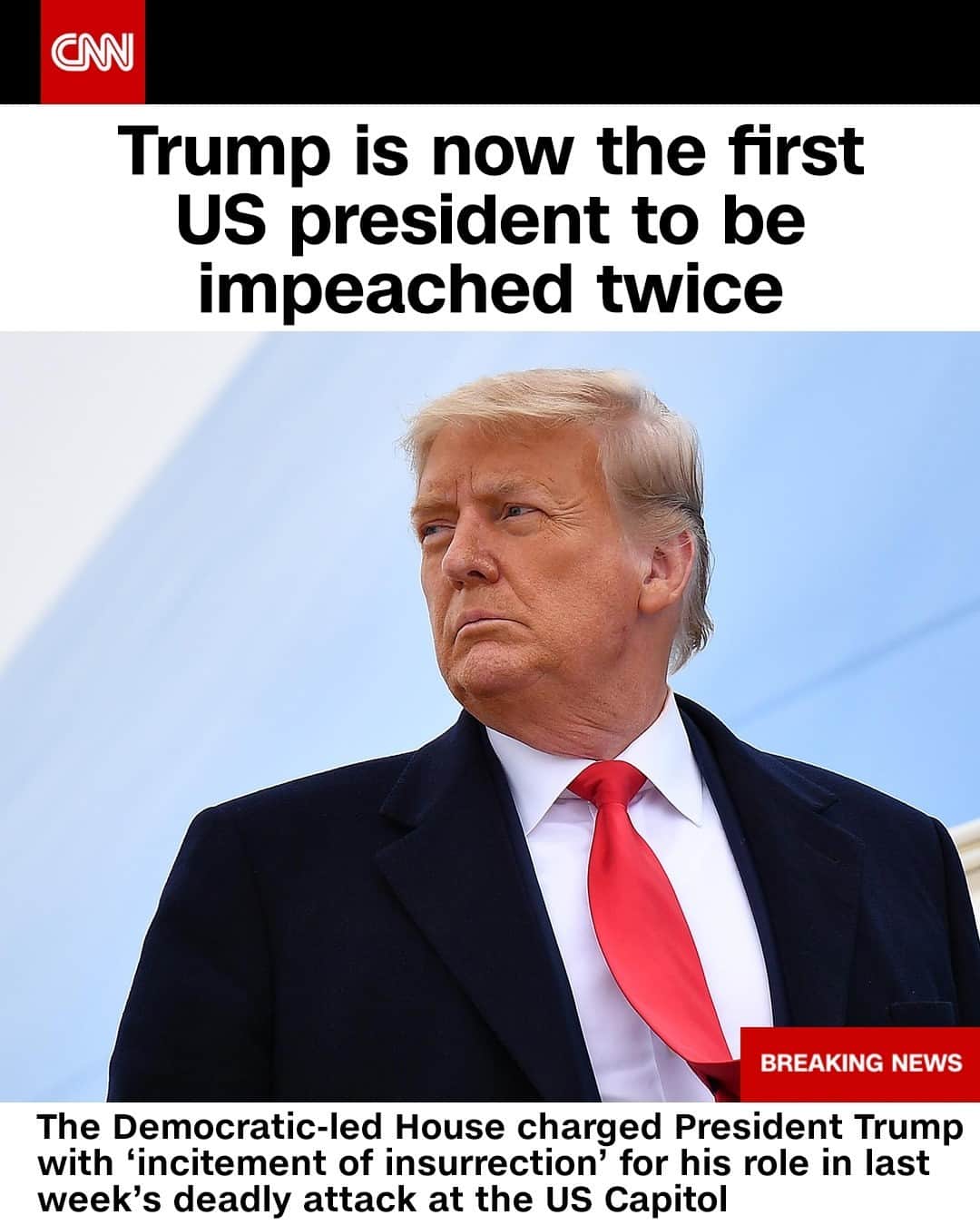CNNさんのインスタグラム写真 - (CNNInstagram)「BREAKING: Donald Trump has just become the first US president to be impeached twice following a vote in the House of Representatives. Tap the link in our bio for more.⁠ ⁠ (📸" Mandel Ngan/AFP/Getty Images)」1月14日 6時43分 - cnn