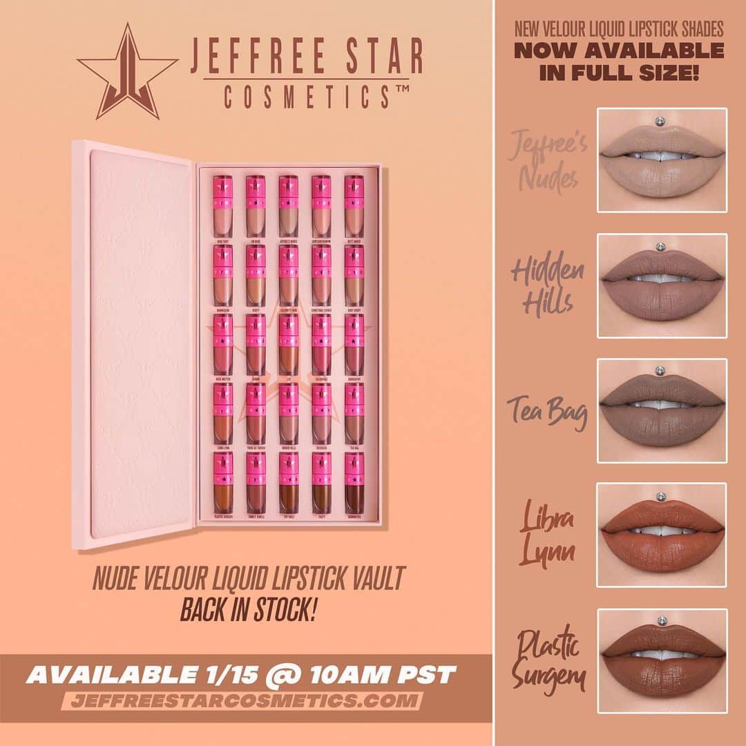 Jeffree Star Cosmeticsさんのインスタグラム写真 - (Jeffree Star CosmeticsInstagram)「THIS WEEKEND IS GOING TO BE MAJOR🌟 Buy any palette and get a second of equal or lesser value for FREE, NEW full size #velourliquidlipsticks, & a NEW addition to #THEGLOSS family ✨ Launching THIS FRIDAY 1/15 @ 10AM PST ⏰   #jeffreestarcosmetics」1月14日 7時02分 - jeffreestarcosmetics